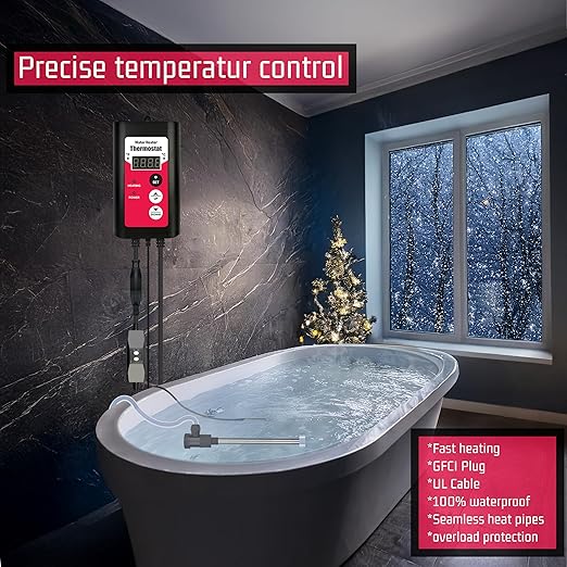 1800W Immersion Electric Submersible Water Heater with Temp Control & GFCI – Portable Heater for Hot Tub, Swimming Pool, Above-Ground Pool, Inflatable Pool, Baptistry, baptismal Pool & spa