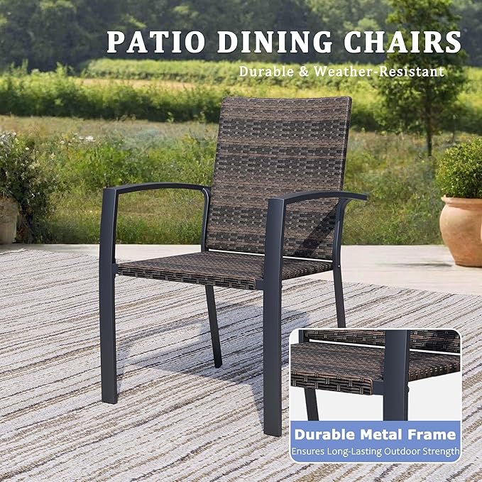 Outdoor Dining Chairs Set of 4, Stackable Patio Chairs with Woven Rattan Back & Seat, Perfect for Patio, Garden, or Deck, Rattan Gray Brown