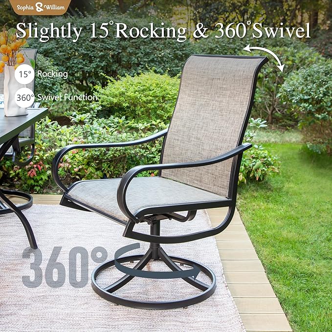 Sophia & William Patio Set with Umbrella 6 Pieces Outdoor Dining Set with 10ft 3 Tier Red Patio Umbrella Windproof, 4 x Swivel Patio Dining Chairs, Patio Table and Chairs for Garden Backyard