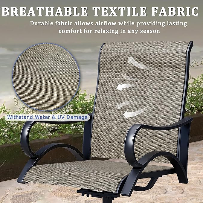 Outdoor Patio Swivel Dining Chairs Set of 6, All-Weather Swivel Rocker Chairs with Textilene High Back and Black Rust-Proof Metal Frame, Perfect for Patio, Lawn, Garden, or Backyard, Brown