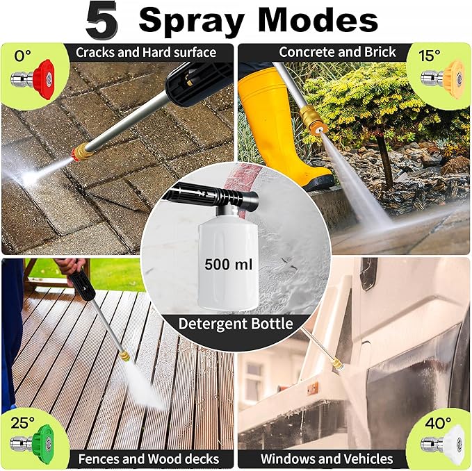 2025New Pressure Washer 4800PSI, 34" Tall, 4 Quick Connect Nozzles,Inlet Hose&Filter&500mlFoam Cannon for Cars/Fences/Driveways/Home Cleaning,Green