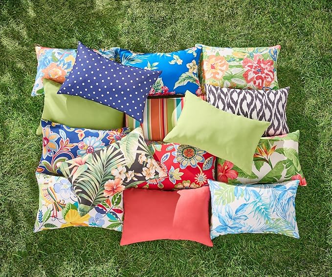 BrylaneHome Lumbar Pillow - 20" L x 13" W - Patio & Outdoor - Water, Stain & Fade Resistant - Black Ikat
