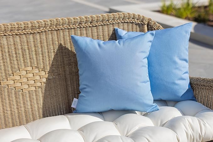 RSH DECOR: Sunbrella Square Throw Pillows Set of 4 | 20" x 20" | Water and Fade-Resistant Performance Fabric | Outdoor Pillow Covers with Down-Alternative Inserts | Canvas Air Blue
