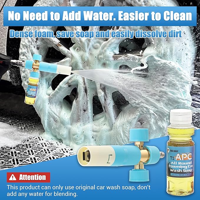 Tool Daily Original Soap Foam Cannon for Pressure Washer, 20 Pack Foaming Car Wash Soap, 5 Power Washer Nozzle Tips, 1/4 Inch Quick Connect