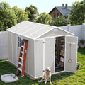 DPATIO Resin Storage Shed 8 x 10 FT, Outdoor Garden Sheds with Floor Plastic Patio Outdoor Storage with Lockable Door for Bike, Garbage Sandstone