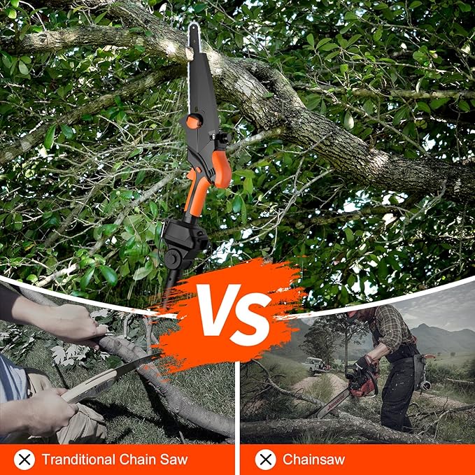 2-IN-1 Cordless Pole Saw & 8" Mini Chainsaw Battery Powered, Electric Pole Saws for Tree Trimming with 2 x 21V Batteries, Auto Oiling, 13.5 FT Max Reach, Handheld Chainsaw & Pole Saw Combo