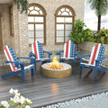 LUE BONA HDPS Adirondack Chairs Set of 2, Fire Pit Outdoor Chair Weather Resistant with Cup Holder, Modern Plastic Chair Plastic for Patio, Deck, Proch, 350LBS, Flag Blue