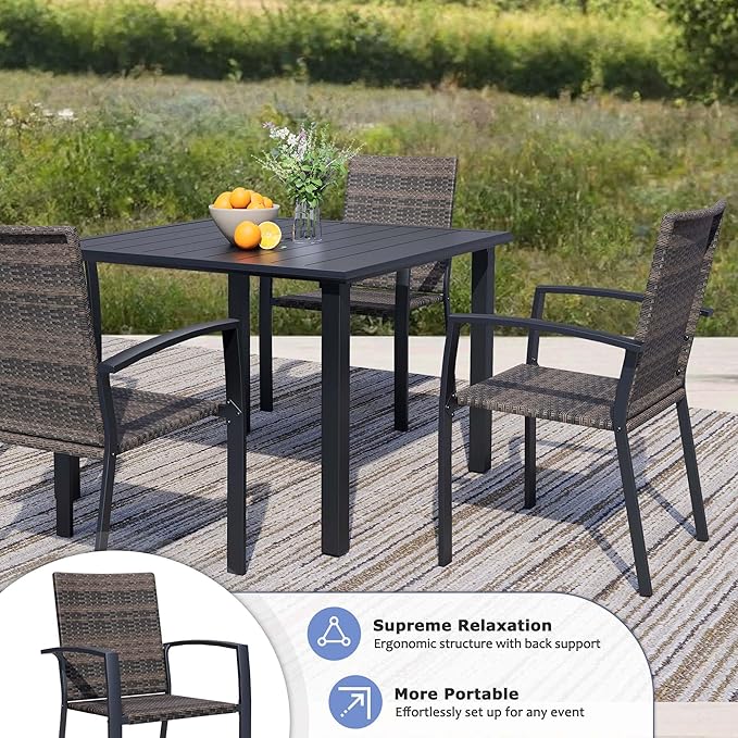 Outdoor Dining Chairs Set of 4, Stackable Patio Chairs with Woven Rattan Back & Seat, Perfect for Patio, Garden, or Deck, Rattan Gray Brown