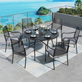 Patio Table and Chairs Set of 6, All-Weather Breathable Metal Mesh Patio Chair with Gourd-Shaped Armrests, 54x54 Round Table with Umbrella Hole, 7 Pcs Metal Frame Patio Dining Set