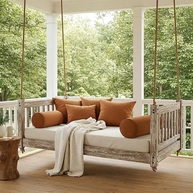 RSH DECOR: Sunbrella Square Throw Pillows Set of 2 | 24" x 24" | Water and Fade-Resistant Performance Fabric | Outdoor Pillow Covers with Down-Alternative Inserts | Canvas Rust