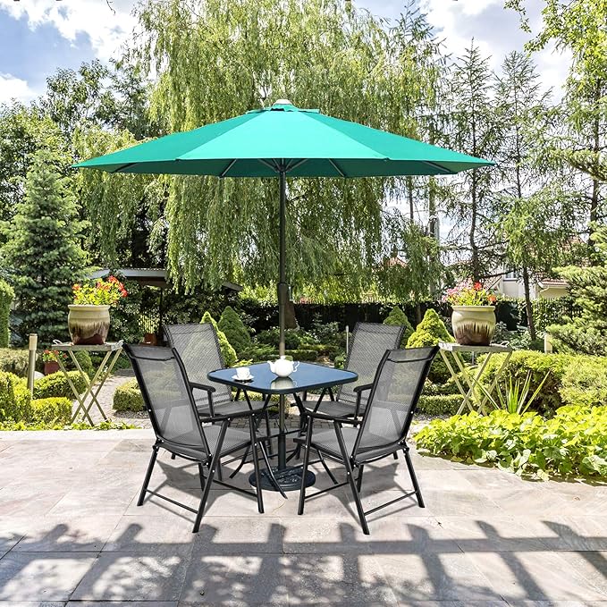 S AFSTAR Folding Patio Chairs Set of 6, Metal Textilene Patio Dining Chairs with Armrests, Foldable Sling Chairs Outdoor Lawn Chair for Garden Backyard Porch Deck, 330LBS Load (Gray)