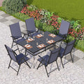 PHI VILLA Patio Dining Set with Outdoor Table and Chairs, Outdoor Dining Table Set for 6 with Adjustable Foldable Patio Chairs & Metal Steel Table for Garden, Blue