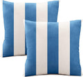 Austin Horn Classics Sunbrella Cabana Stripe White/Blue, Knife Edge, Zippered Opening, 24-inch Pillow Cover (Set of 2), No Insert Included