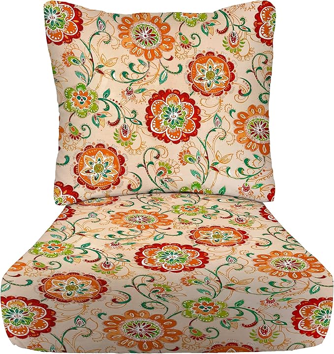 RSH DECOR Deep Seating Cushion with Pillow Back | 23.5” x 25” Seat | Water and Fade-Resistant Spun Fabric | Outdoor Chair Cushion Set for Patio Furniture | Fanfare Sonoma