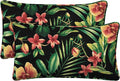 Honeycomb Outdoor Lumbar Pillow 2-Pack, 22 x 12, Cabana Stripe Green & Cream Throw Pillows for Patio Furniture