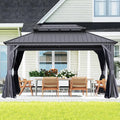 Domi 10’ X 14’ Hardtop Gazebo Canopy with Netting & Curtains, Outdoor Metal Gazebo with Galvanized Steel Double Roof for Patio Lawn and Garden, Gray