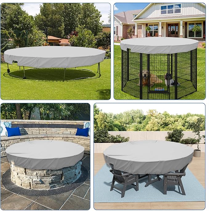 ECOOPTS 20 ft Waterproof Round Polyester Pool Cover for Above Ground Pools, Swimming Pool Cover Protector Winter Safety Cover (Light Grey)