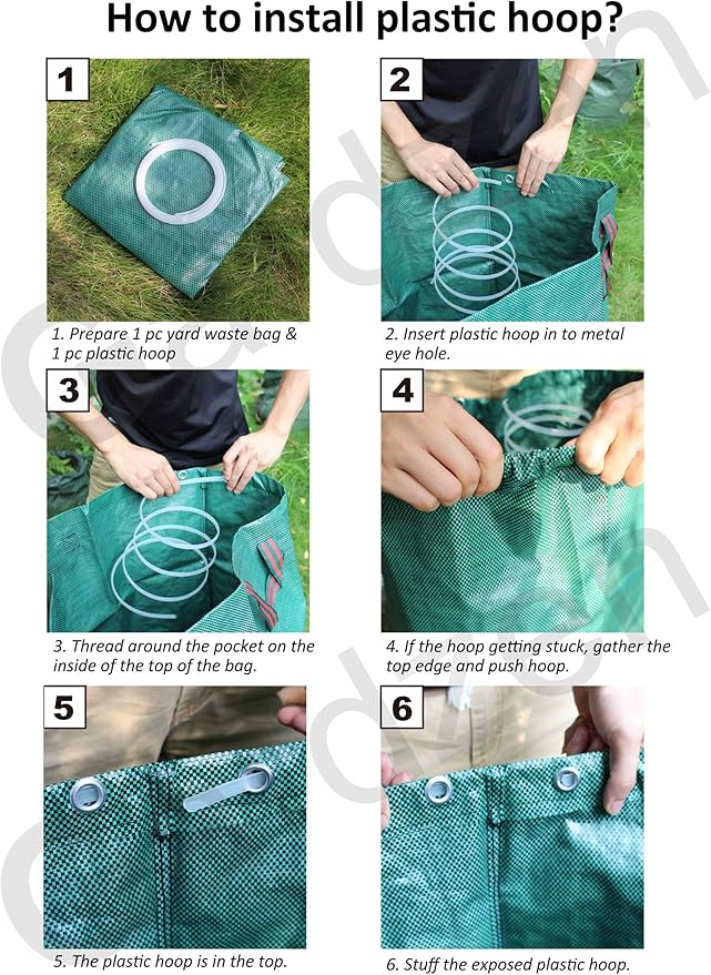 Gardzen 6-Pack 72 Gallon Yard Waste Bags, Reusable Heavy Duty Collapsible Garden Leaf Bags with Plastic Ring, Stand-Up Yard Waste Bin for Leaves, Lawn Debris & Grass Clippings