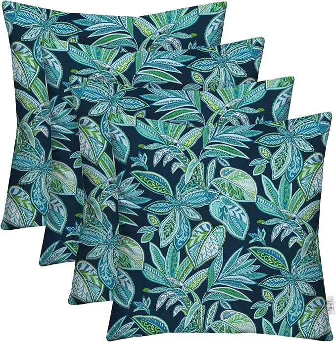 RSH DECOR: Square Throw Pillows Set of 4 | 20” x 20” | All-Weather Spun Fabric | Water and Fade-Resistant | Outdoor Accent Pillows for Patio Furniture | Crestwood Marine