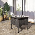 Outdoor PE Rattan Side Table, Modern Wicker Coffee End Table with Glass Top for Yard, Balcony, Garden or Livingroom, Brown