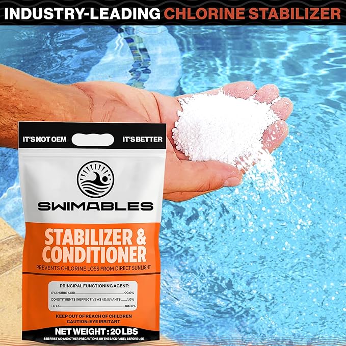Swimables 20-Pounds Premium Pool Stabilizer & Conditioner, Max Strength Cyanuric Acid for Pools, Spa & Salt Water – Reduces Chlorine Loss, Ideal for Swimming & Hot Tubs