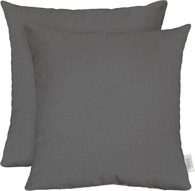 RSH DECOR: Sunbrella Square Throw Pillows Set of 2 | 17" x 17" | Water and Fade-Resistant Performance Fabric | Outdoor Pillow Covers with Down-Alternative Inserts | Made in USA (Cast Charcoal Grey)
