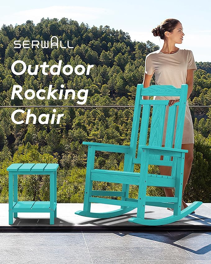 SERWALL Oversized Rocking Chair Set of 4 Outdoor, HDPE Outdoor Rocking Chair Set of 4, Aruba
