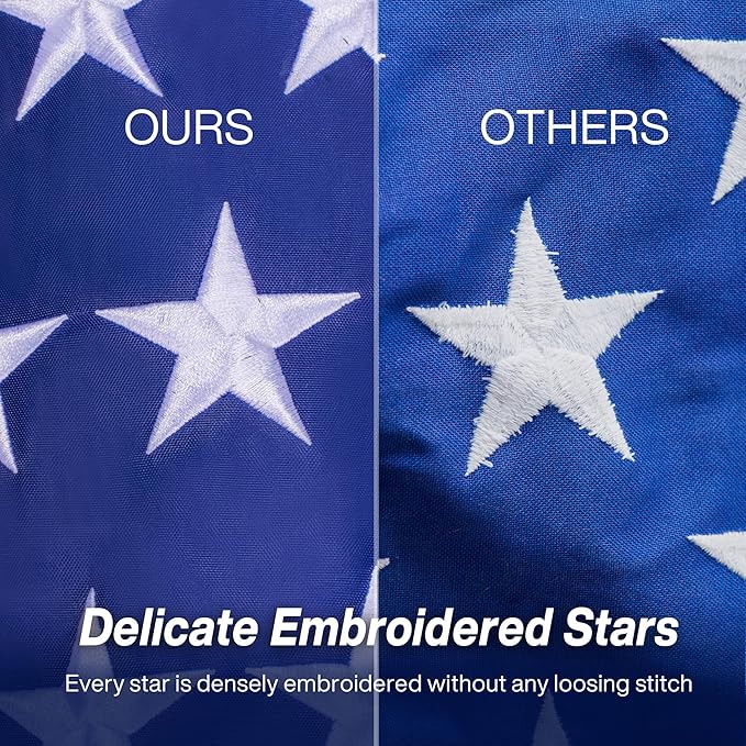 American Flag 10x15 ft Outdoor Long Lasting US Flag, Heavy Duty Polyester, Embroidered Stars, Sewn Stripes, Brass Grommets, UV Protection Perfect for Outdoors! USA Flag