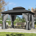 Aoxun 12'x10' Hardtop Gazebo, Aluminum Frame Permanent Pavilion with Curtains and Netting, Outdoor Galvanized Double Roof Canopy, Designed for Garden, Lawns, Patio