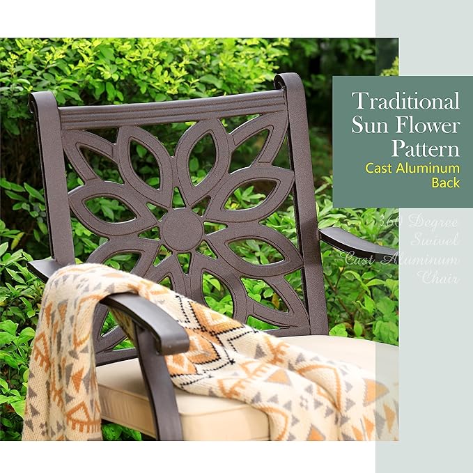 PHI VILLA Outdoor Patio Aluminum Dining Chairs Set of 2, Extra Wide Armrest Stable Chairs with 2.8" Seat Cushion, Casting Frame for All Weather
