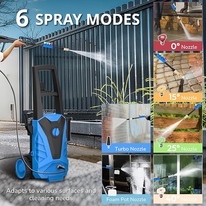 Pressure Washer, Power Washer with 4 Quick Connect Nozzles, High Pressure Cleaning Machine with Foam Cannon for Cars/Fences/Driveways/Patios/Home Cleaning, Blue