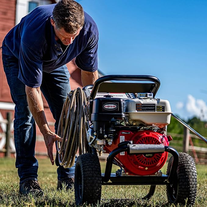 SIMPSON Cleaning PS60869 PowerShot 4000 PSI Gas Pressure Washer, 3.5 GPM AAA Triplex Pump, Honda GX270 Engine, Includes Spray Gun, Wand, 5 QC Nozzle Tips, 3/8-inch x 50-Foot Monster Hose, 49-State
