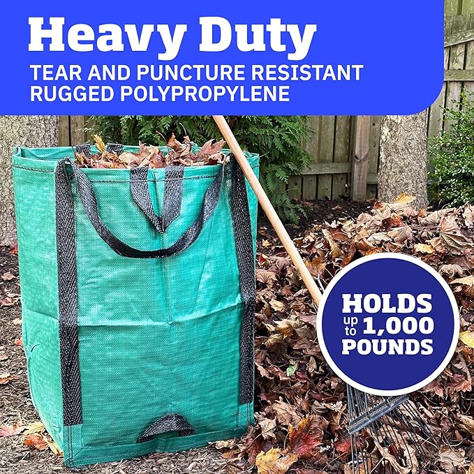 DURASACK Heavy Duty Home and Yard Bags 48-Gallon Reusable Self-Standing Lawn and Leaf Bags Garbage Can with Reinforced Handles, Green