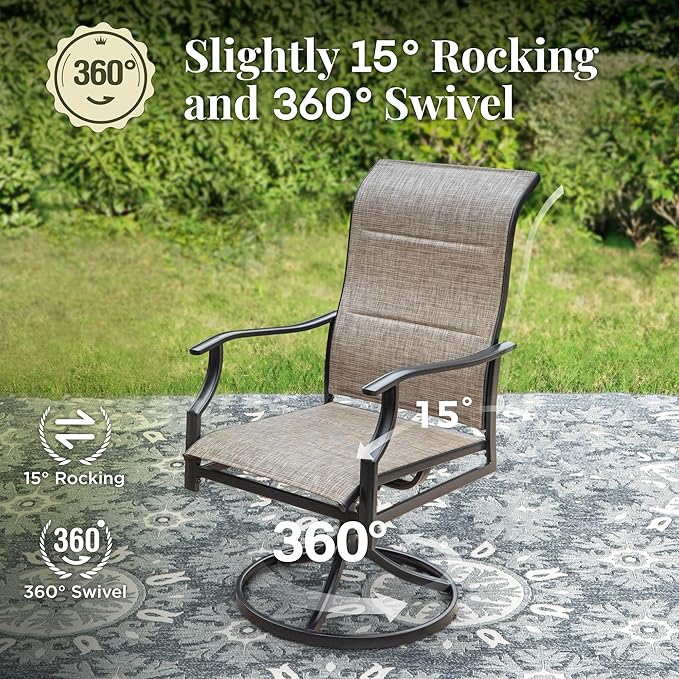 Patio Dining Set, 7 Person Outdoor Table and Chairs, 6 x Textilene Swivel Dining Chairs and 60" Rectangle Black Table, for Cozy Garden Settings, Grayish Brown