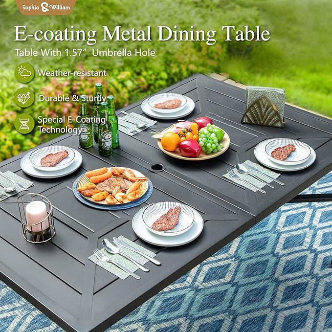 Sophia & William Outdoor Dining Set Patio Dining Set for 6 Outdoor Table and Chairs 7 Pieces Outdoor Patio Set with Swivel Patio Chairs 64" Metal Table for Garden Pool All Weather Brown