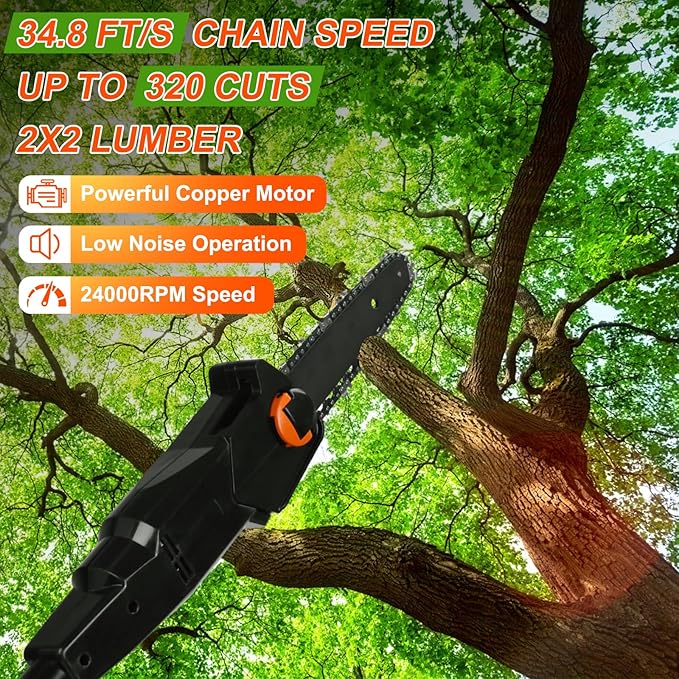 Pole Saw, 6-Inch Cordless Pole Saws for Tree Trimming, 21V Electric Pole Chainsaw W/2Pcs 3.0Ah Battery, 35FT/S Speed, 13.4FT Max Reach,Upgraded Multi-Angle Polesaw for Tree Hedge Trimming Bush Pruning