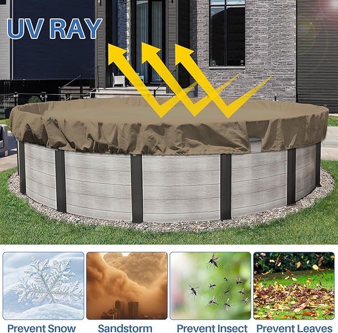 ECOOPTS 14 ft Round Pool Cover for Above Ground Pools, Swimming Pool Cover Protector Winter Safety Cover (Sand)