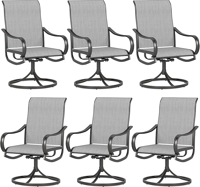 Sophia & William Patio Chairs Set of 6, Swivel Outdoor Chairs Textilene Patio Dining Chairs Heavy Duty with Metal Frame Support 300lbs for Lawn Yard Garden All Weather Grey
