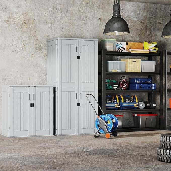 Heavy Duty Tall Storage Cabinet Outdoor Weatherproof, 28 Cuft Garage Storage Cabinet with 4 Adjustable Shelves, Lockable Kitchen Pantry Closer Organizer, 31Wx23Lx66H, Polar White