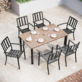 Sophia & William Patio Table and Chairs Set, Outdoor Dining Set for 6, 7 Piece Metal Patio Furniture, 60" Rectangular Table with Wood-Like Tabletop(Stripe)