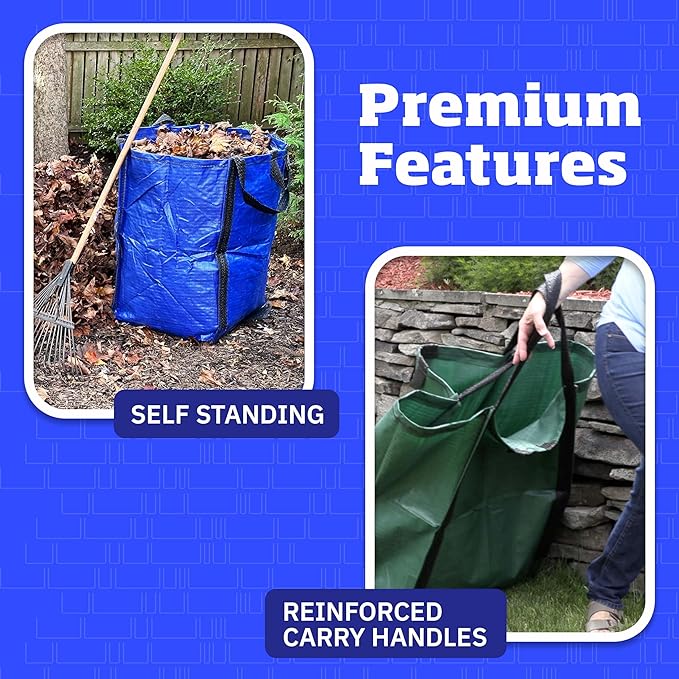 DURASACK Heavy Duty Home and Yard Bags 48-Gallon Reusable Self-Standing Lawn and Leaf Bags Garbage Can with Reinforced Handles, Multicolored, 3 Pack