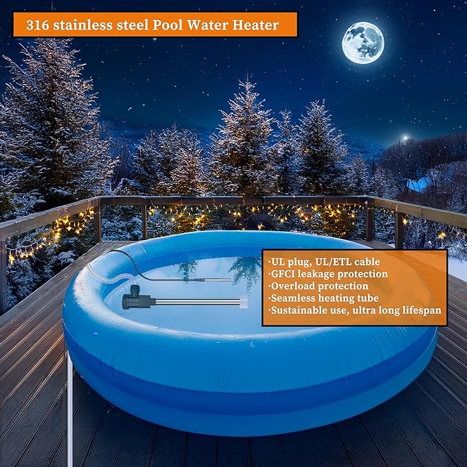 2000W Submersible Water Heater, Portable Electric Pool and Hot Tub immersion Water Heater with Thermostat and GFCI plug for Bathtubs, Baptistry, inflatable Pool, above ground Pool and spa