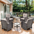 Outdoor Swivel Glider Rocker Chairs Set of 4 - Wicker Patio Furniture Set All Weather Patio Conversatio Sets with 2 Tempered Glass Side Table for Deck Backyard - Brown Wicker Beige Cushion