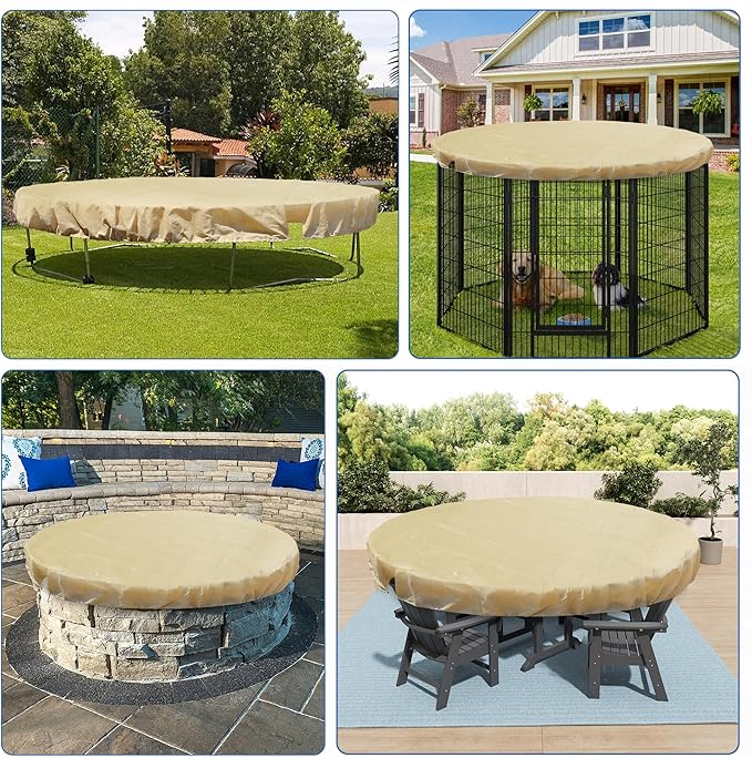 ECOOPTS Round Pool Cover for Above Ground Pools, Swimming Pool Cover Protector Winter Safety Cover (8 ft, Beige)