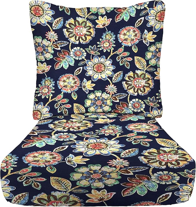 RSH DECOR Deep Seating Cushion with Pillow Back | 24” x 23” Seat | Water and Fade-Resistant Spun Fabric | Outdoor Chair Cushion Set for Patio Furniture | Daelyn Navy