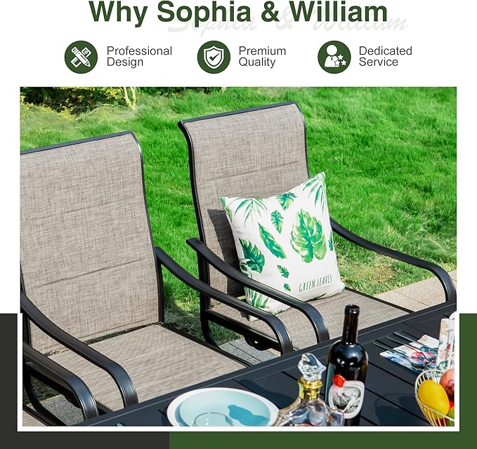 Sophia & William Patio Dining Chairs Metal Swivel Chairs Padded Textilene Set of 2 Outdoor Furniture for Lawn Garden Backyard Weather Resistant