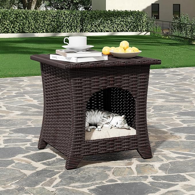 6 Piece Patio Furniture Set, Wicker Patio Conversation Set with Patio Chair and Outdoor 3-Seater Sofa and 2 Ottomans and Side Table for Deck Yard and Poolside