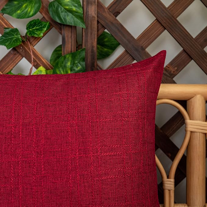 Kevin Textile Pack of 2 Outdoor Waterproof Throw Pillow Covers Decorative Farmhouse Checkered Square Solid Cushion Cases for Patio Garden Porch Sofa Red 18x18 inch