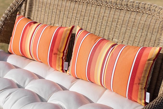 RSH DECOR: Sunbrella Pillow Covers Set of 2 | Covers Only - 20" x 12" | Outdoor Lumbar Pillow Covers Crafted with Sunbrella Performance Fabric | Dolce Mango