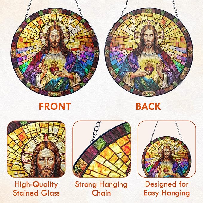 FLAGWIX Christmas Christian Gifts for Women Faith - Stained Glass Window Hanging 10 in - Birthday Catholic Religious Gifts, Suncatchers Windows Hanging, Spiritual Suncatcher Home Garden Decor